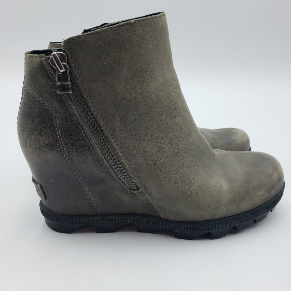 Sorel Joan of Artic Wedge ll Zip Bootie Boots 7.5 Womens Leather‎ Ankle Gray